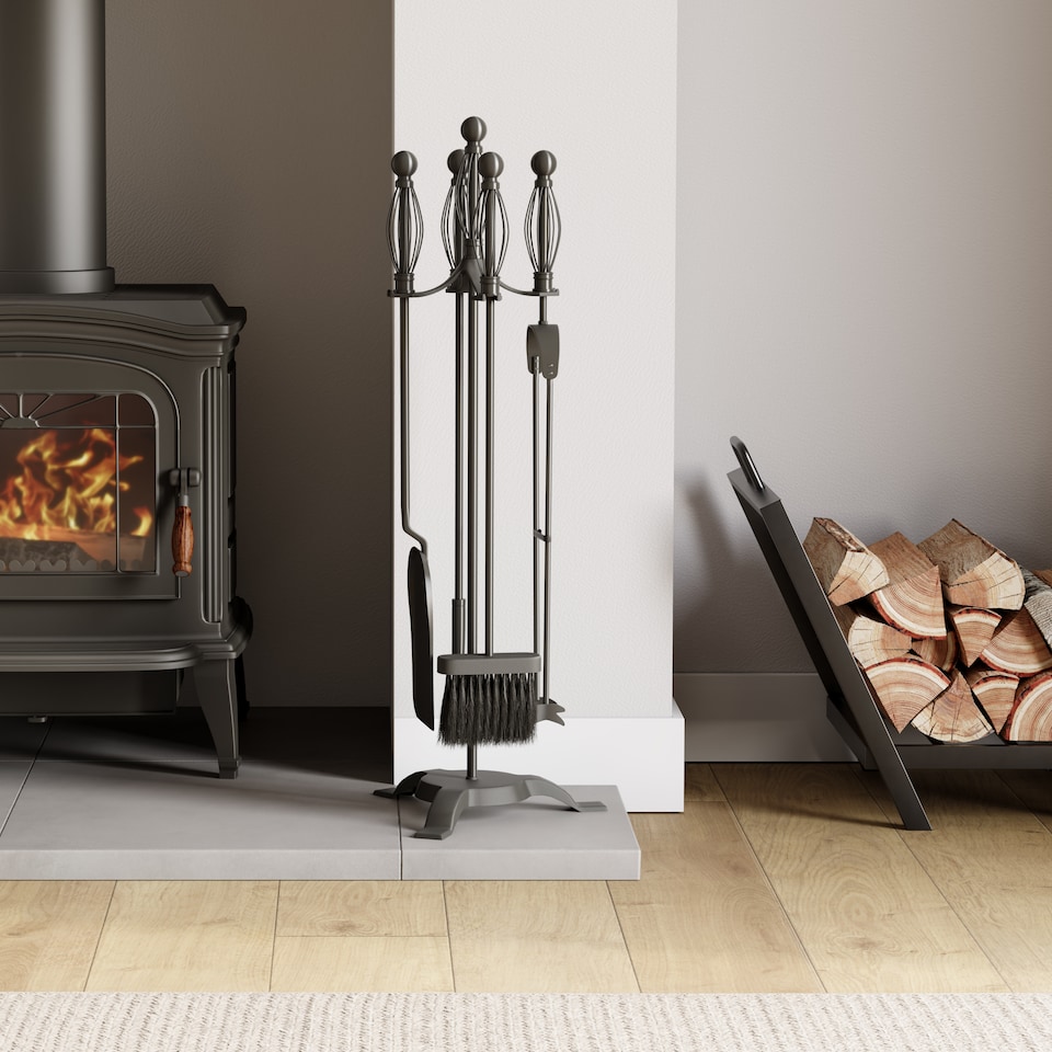 image 1 of Fire Vida 5 Piece Darton Companion Set Fireside Fireplace Accessory, Black