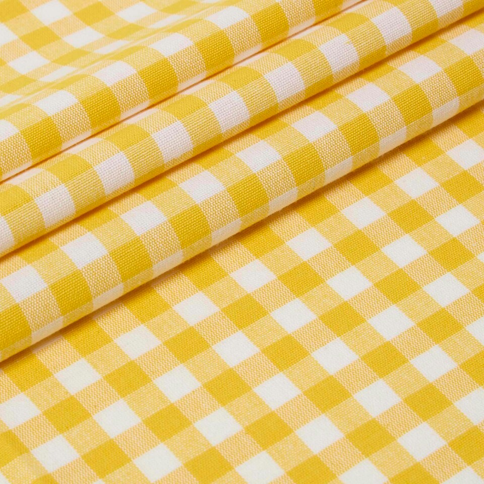 image 1 of Homescapes Pure Cotton Gingham Check Yellow Fabric 150cm Wide | Yellow | 150cm(60") wide, sold per metre length