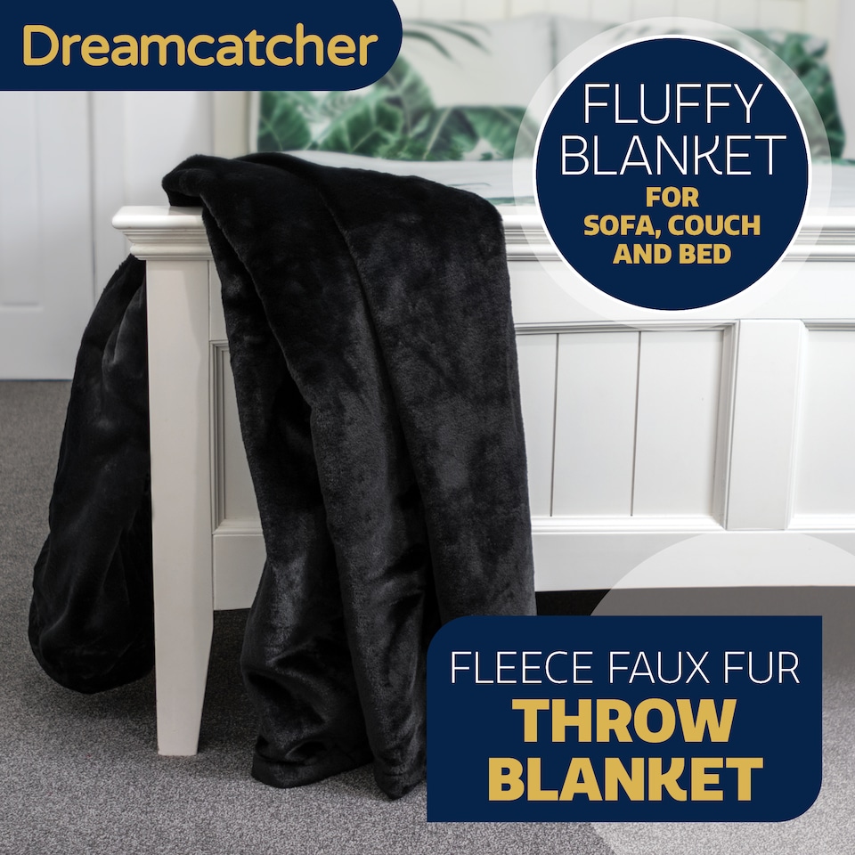 image 1 of Dreamcatcher Black Faux Fur Blanket Throw 160x130cm | Black | Black | One Size | 1