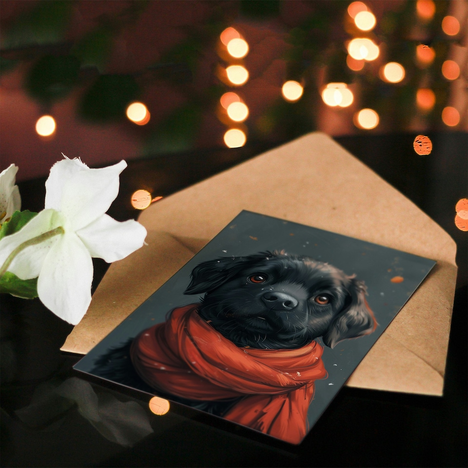 image 1 of Cute Black Labrador Pet Dog Puppy Red Scarf Child Birthday Card