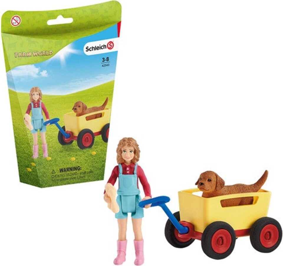 image 1 of Schleich Farm World Puppy Wagon Ride Figure