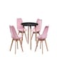 image 1 of 5PCs Dining Set - a Black Round Dining Table & Set of 4 White Lorenzo Tulip chairs with Padded Seat | Pink