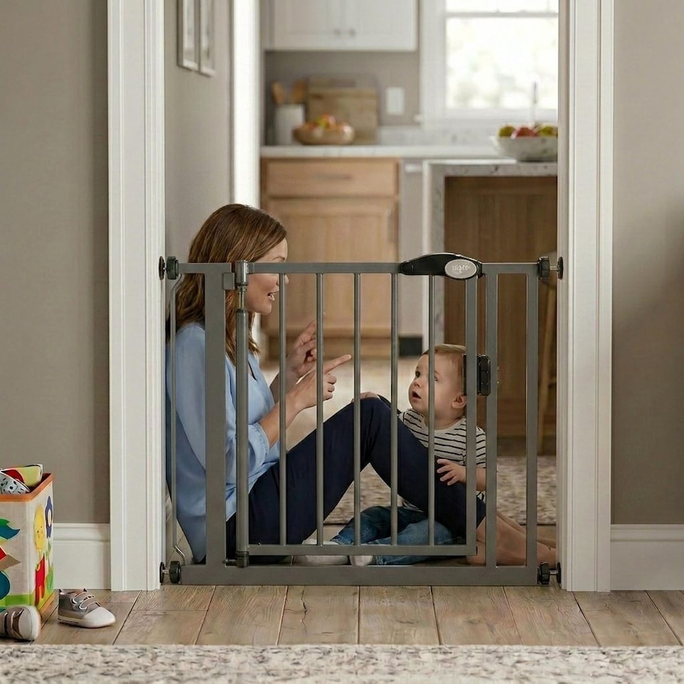 image 1 of Bettacare Auto Close Stair Gate, 147cm - 154cm, Slate Grey, Pressure Fit Safety Gate, Baby Gate, Safety Barrier for Doors Hallways and Spaces, Easy Installation