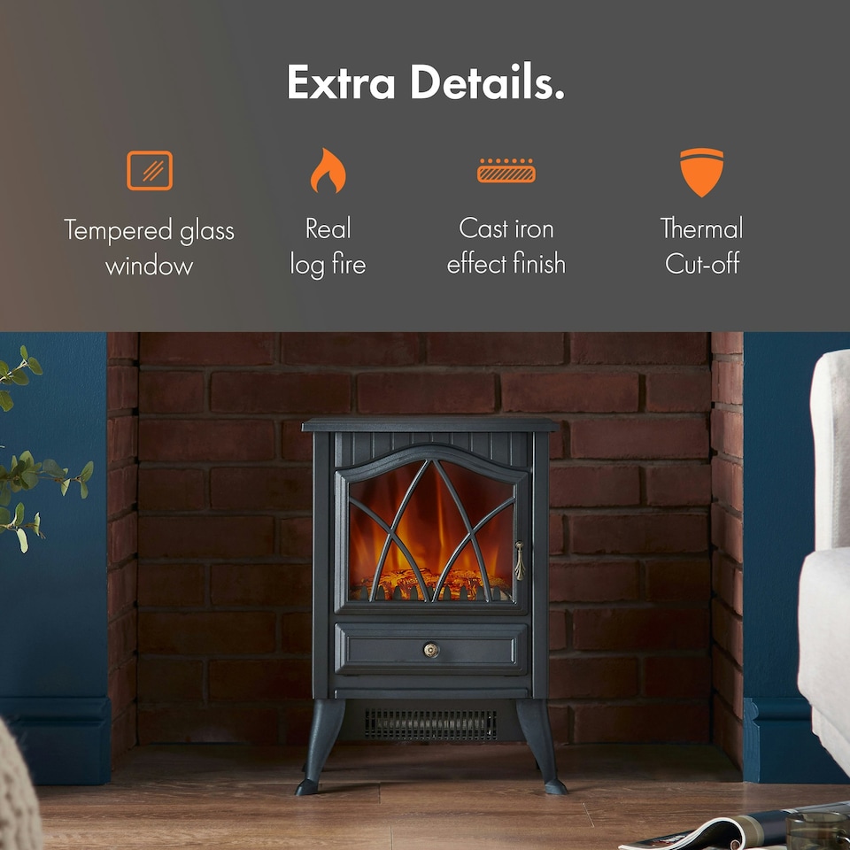 image 1 of VonHaus Electric Stove Heater 1800W Black