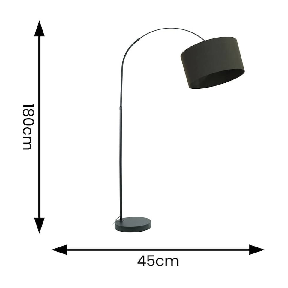 image 1 of ValueLights Louis Black Arched Curved Floor Lamp with Charcoal Shade | Grey