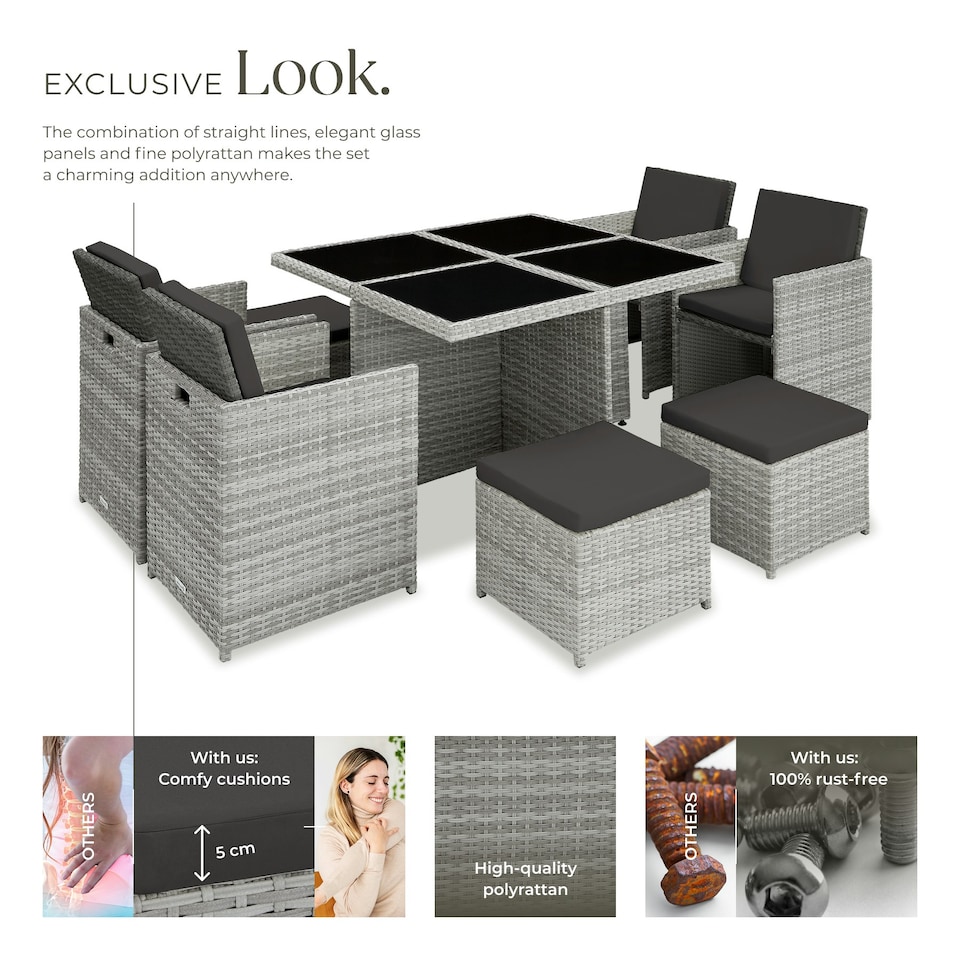 image 1 of Garden Table & Chairs Manhattan - 8 seats with cushions, dining table, rain cover - Light Grey