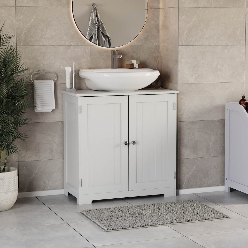 image 1 of Bath Vida Priano 2 Door Under Sink Freestanding Bathroom Cabinet, White | White | 1