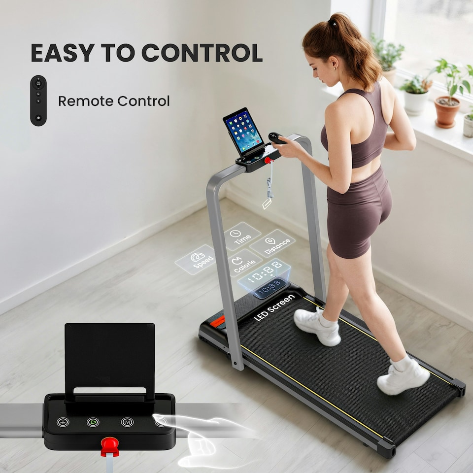 image 1 of SPORTNOW Folding Treadmill Under Desk Walking Pad with Incline, Silver Tone