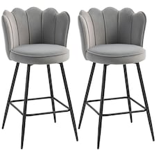 HOMCOM Set of 2 Barstools with Petal Backrest for Kitchen Island Grey Grey