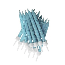 Glitter Pale Blue Candles With Holders - Pack of 12