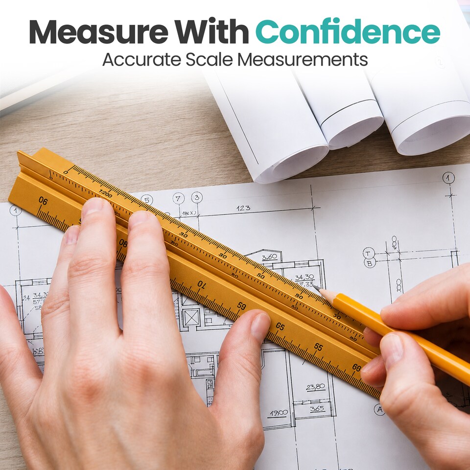 image 1 of 30cm Aluminium Triangular Ruler with 6 Precision Scales - 1pc
