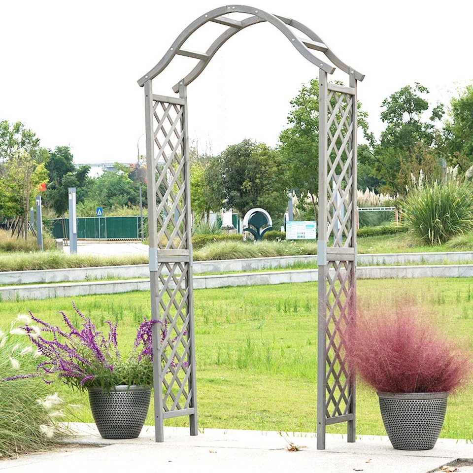 image 1 of Gr8 Garden Arch Wooden Pergola Feature Trellis Rose Climbing Plant Grey Wood Archway