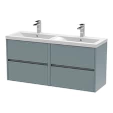 Balterley Chartley Contemporary 4 Drawer Wall Hung Vanity Unit with Double Basin, Coastal Grey, 1200mm