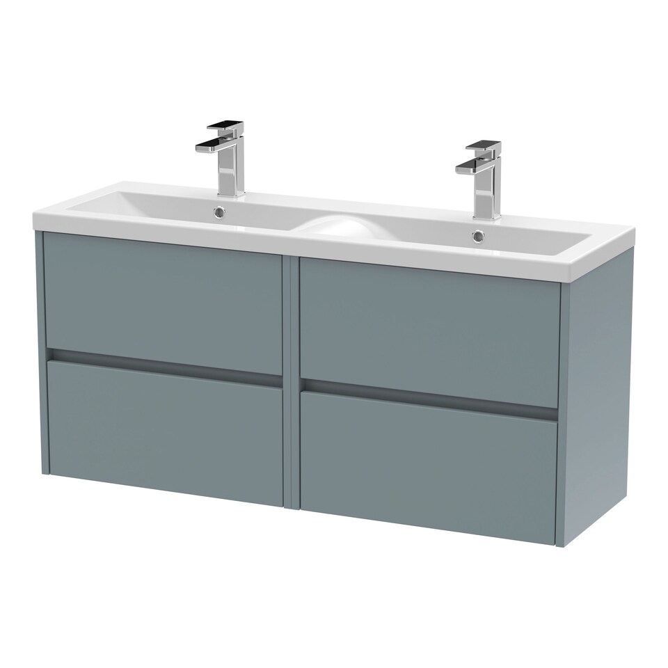 image 1 of Balterley Chartley Contemporary 4 Drawer Wall Hung Vanity Unit with Double Basin, Coastal Grey, 1200mm