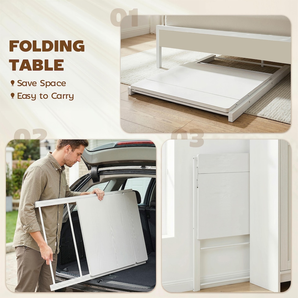 image 1 of HOMCOM Folding Desk with 2-Tier Shelf for Home Office | White