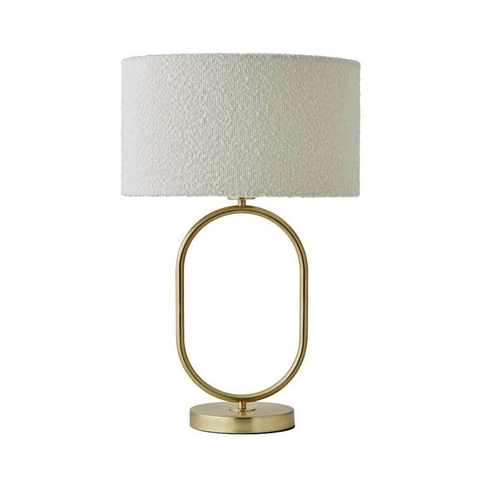 image 1 of ValueLights Antonia Cream Boucle Drum Shade Brushed Gold Oval Table Lamp with LED Bulb | Gold