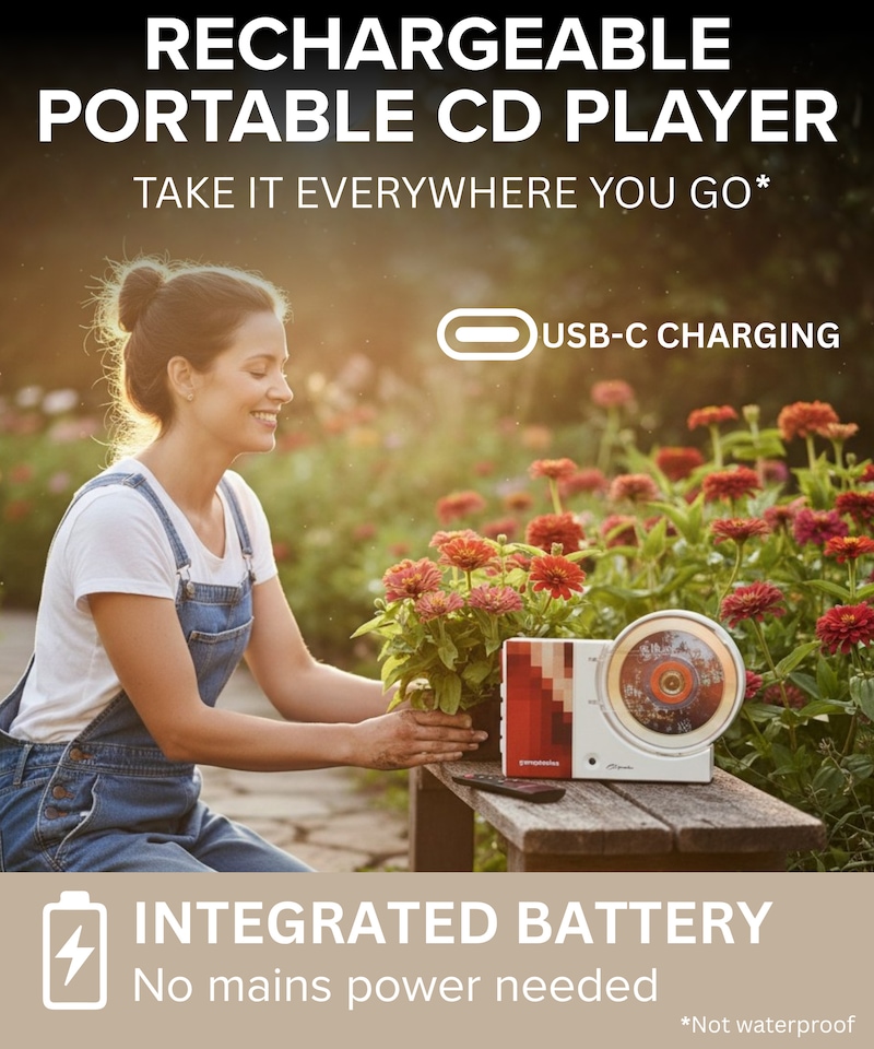 image 1 of Grouptronics GTMC-20 Portable CD Player with Bluetooth and Speakers | Small Rechargeable CD Player for Home, Kids or Elderly | Personal CD Music Player Boombox, CD Walkman