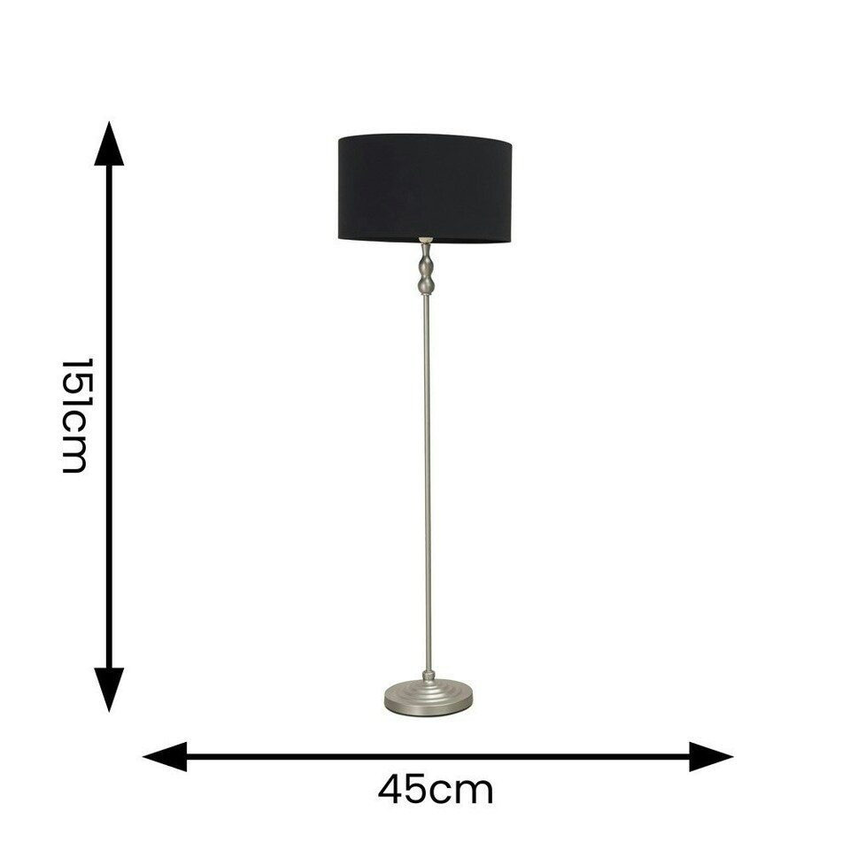 image 1 of ValueLights Maggie Brushed Chrome Candlestick Floor Lamp with Black Shade with LED Bulb