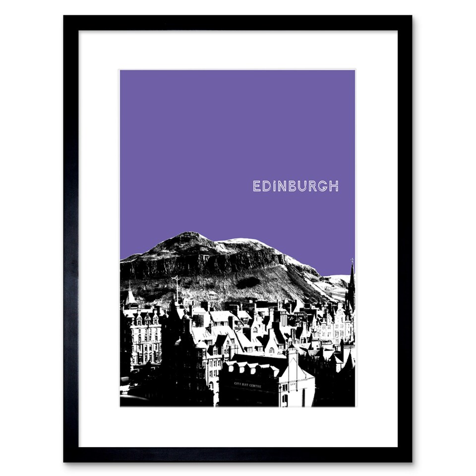 image 1 of Arthur's Seat Edinburgh Scotland Landmark Purple 9x7" Black Framed Wall Art Print