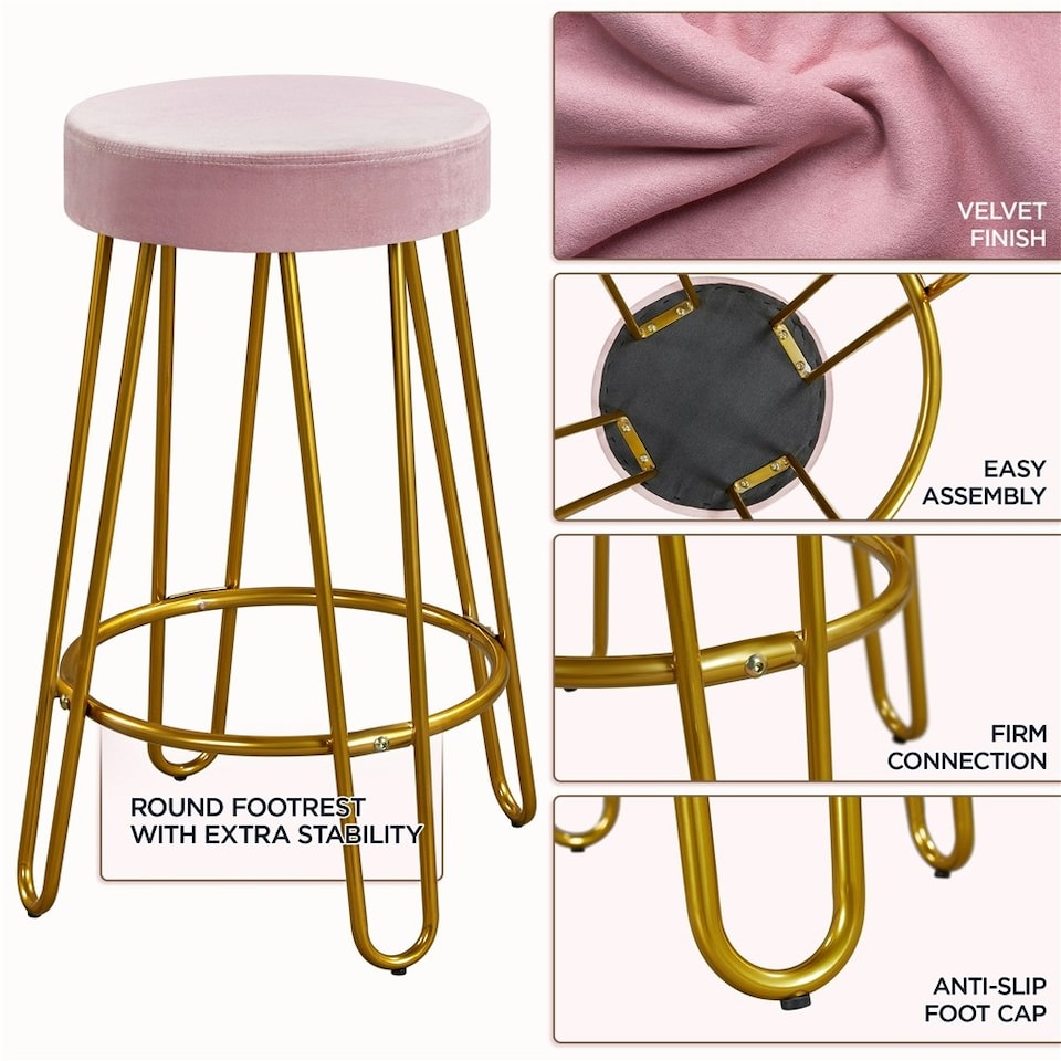 image 1 of Yaheetech 67 cm Tall Upholstered Velvet Counter Stools Pink