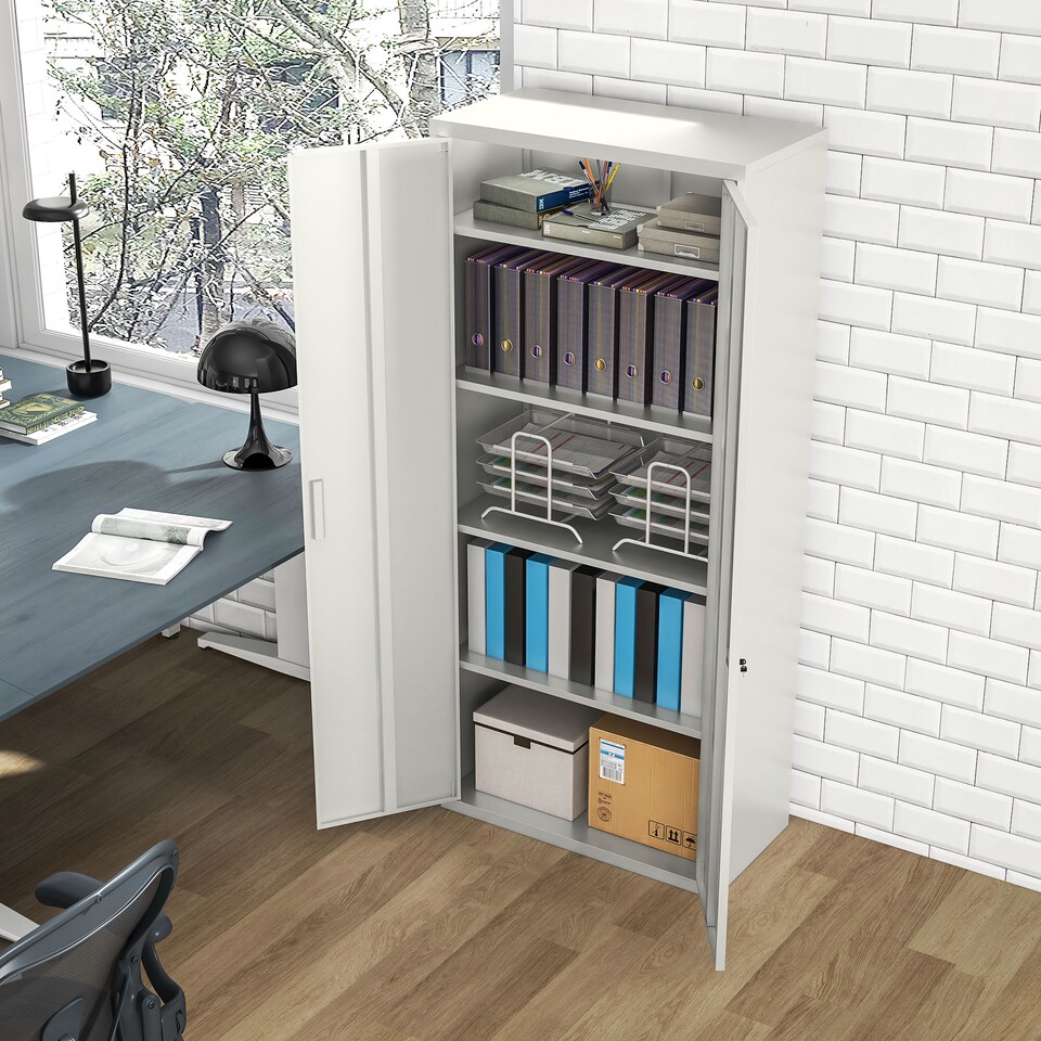 image 1 of HOMCOM Lockable Metal Cabinet with 2 Doors, File Cabinet for Home Office, White