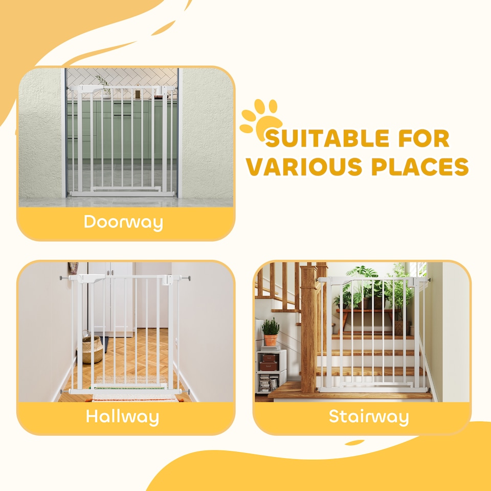 image 1 of PawHut Pet Safety Gate, 76-81cm Wide Baby Stair Gate with Auto-Close