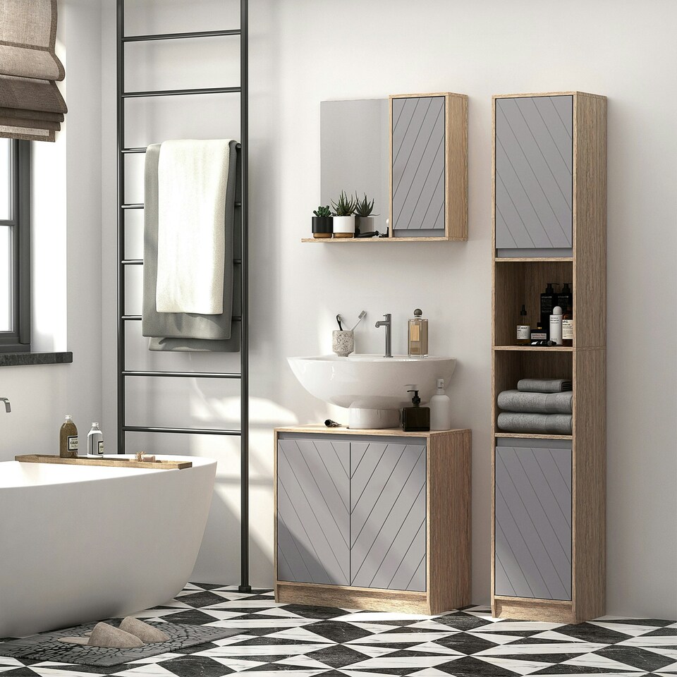 image 1 of HOMCOM 60x60cm Under-Sink Storage Cabinet w/ Adjustable Shelf 2 Doors Cabinet 