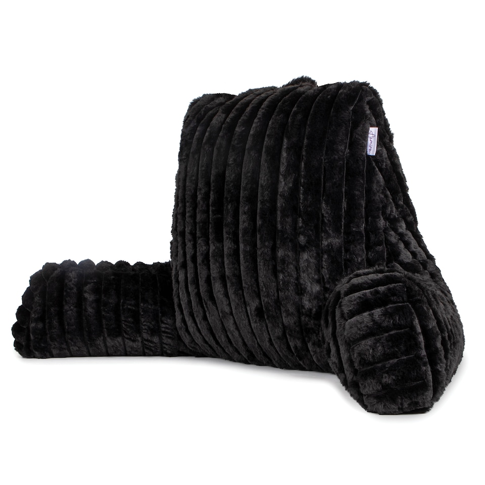 image 1 of Aamira Reading Pillow Black Faux Fur Ribbed Memory Foam Support Cushion | Black | Black | Standard | 1