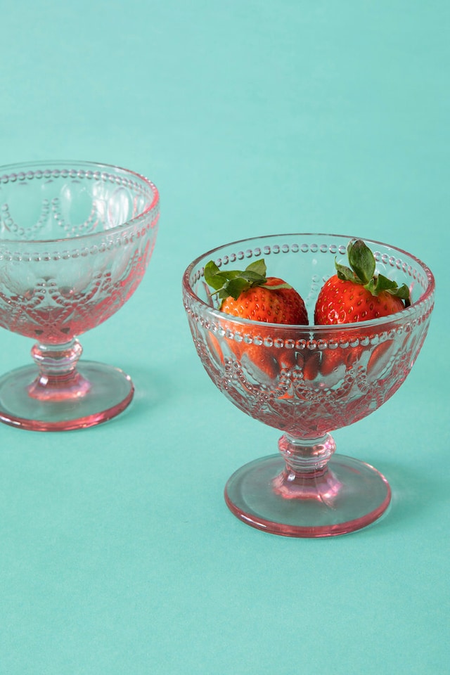 image 1 of Fleur Set Of Two Pink Glass Sundae Dishes
