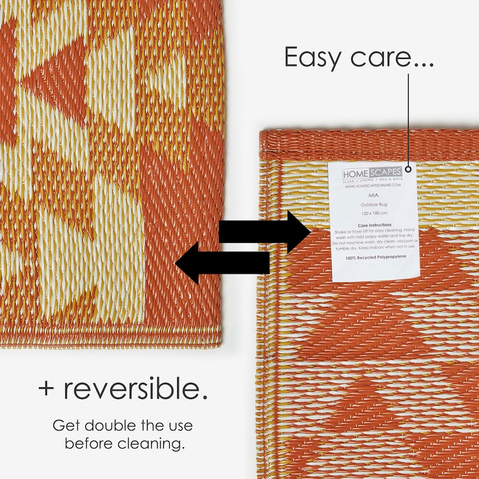 image 1 of Homescapes Outdoor Rug Runner Luxury Waterproof Reversible, 75 x 200 cm, Orange, Anya Aztec | Orange | Orange and White