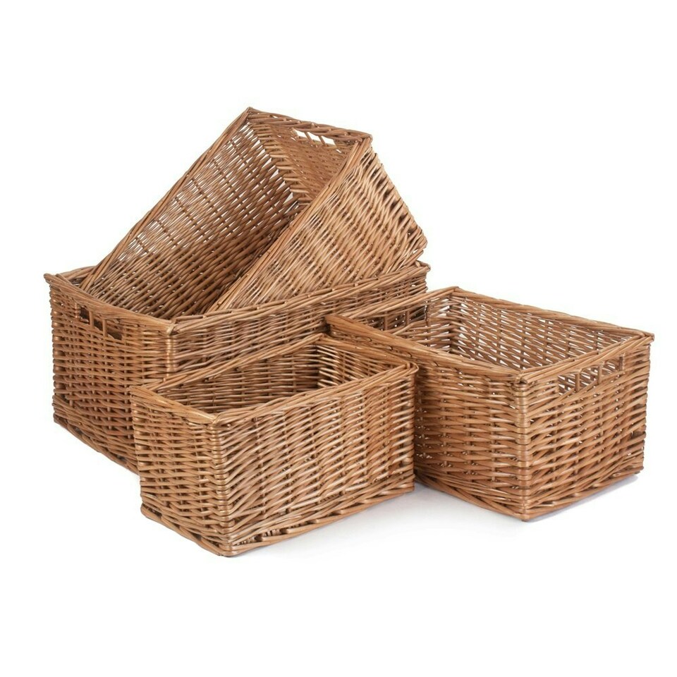 image 1 of Wicker Double Steamed Open Storage Baskets Set of 4 | Brown | Brown | Not provided
