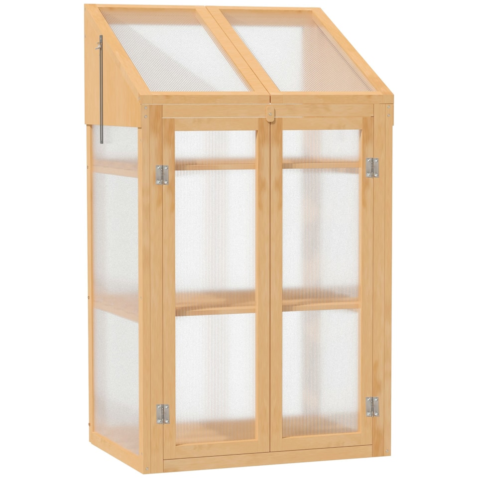 image 1 of Outsunny Wooden Greenhouse Cold Frame Grow House w/ Double Door for Flower Brown