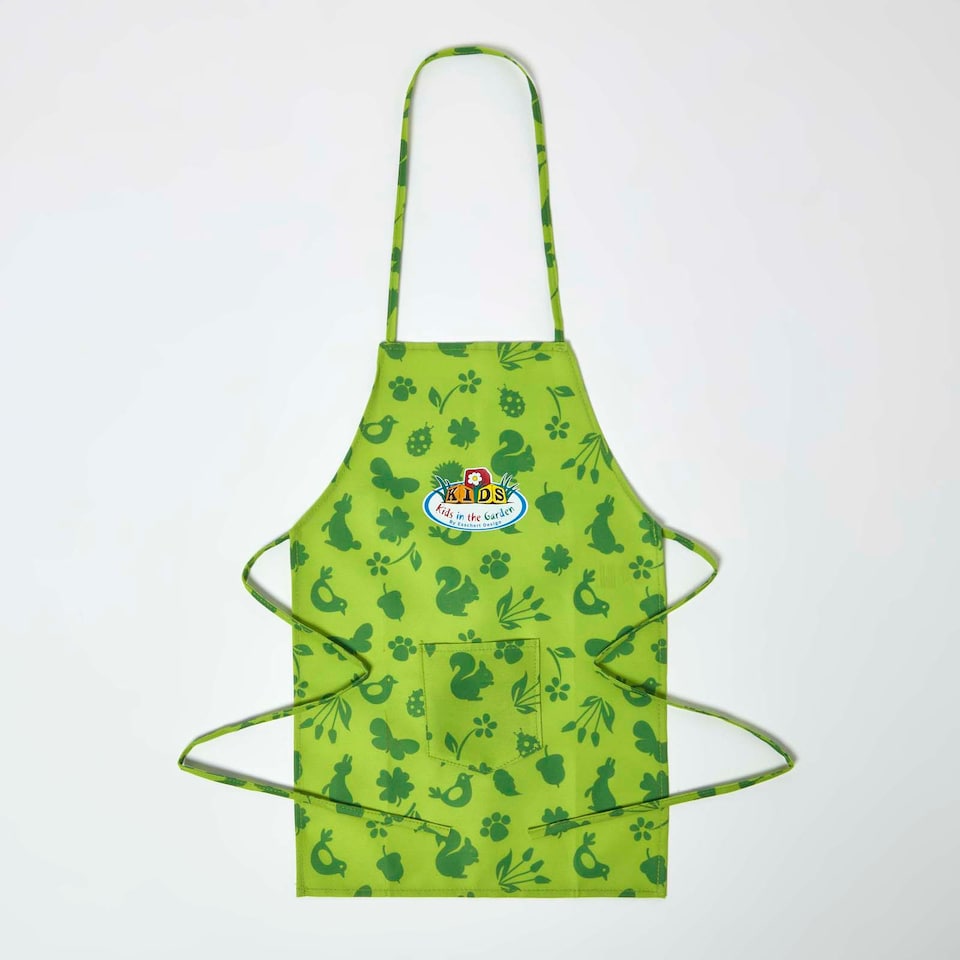 image 1 of Homescapes Children's Gardening Apron with Green Floral Design