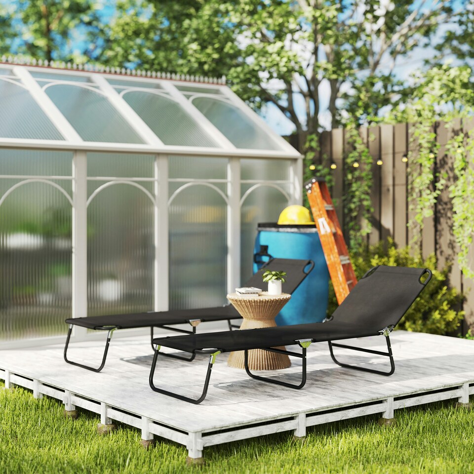 image 1 of Outsunny 2 Piece Reclining Chaise Lounge with Adjustable Backrest Black | Black