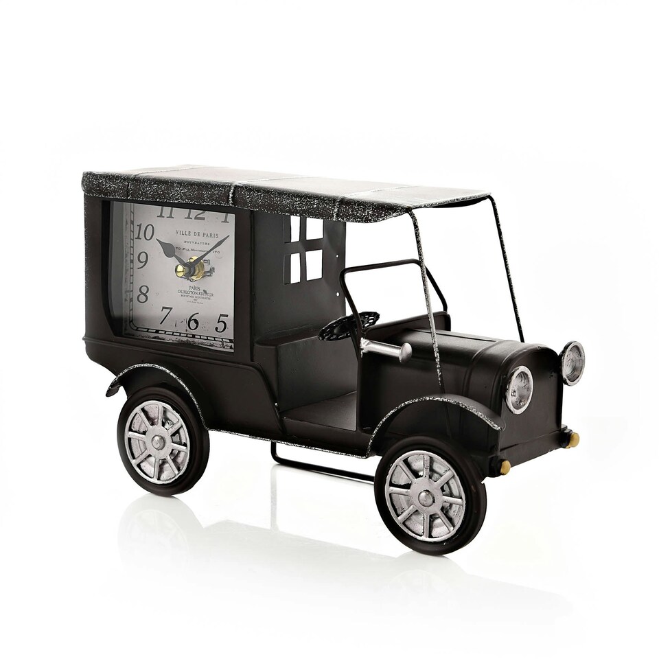 image 1 of Hometime Mantel Clock - Vintage Car Black