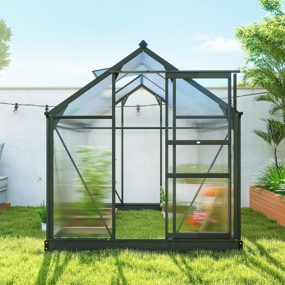 image 1 of Outsunny 6x6ft Walk-In Polycarbonate Greenhouse Plant Grow Galvanized