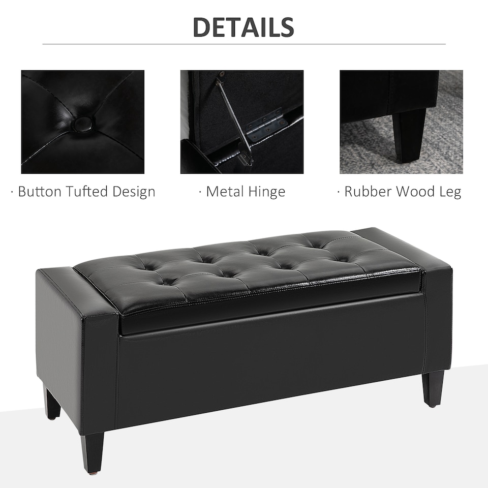 image 1 of HOMCOM PU Leather Storage Ottoman Bench Storage Chest Tufted Ottoman Cube with Flipping Top 92L x 40W x 40H cm Black