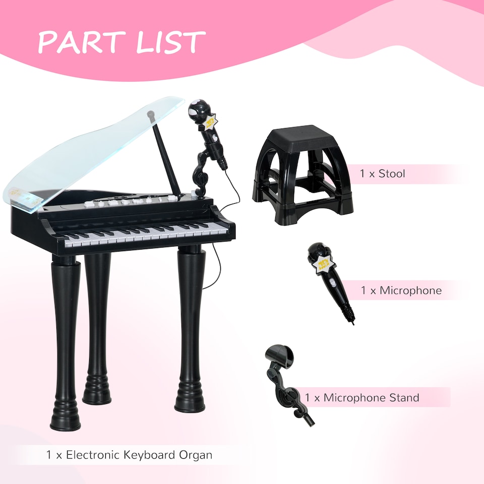 image 1 of AIYAPLAY 32 Keys Kids Piano Keyboard with Stool, Lights, Microphone, Multiple Sounds, Removable Legs, Electronic Musical Instrument for Boys Girls, Black
