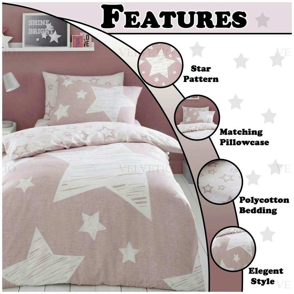 image 1 of VELVETIO Superstar Duvet Cover Set Soft Polycotton Reversible Kids Beddings Pink | Blush Pink | Double