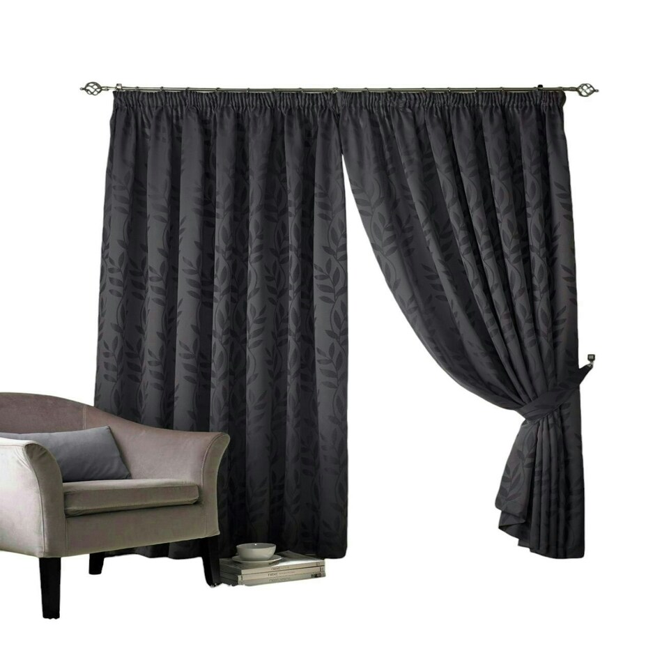 image 1 of Tivoli Fully Lined Pencil Pleat Curtains - Charcoal - 229x229cm