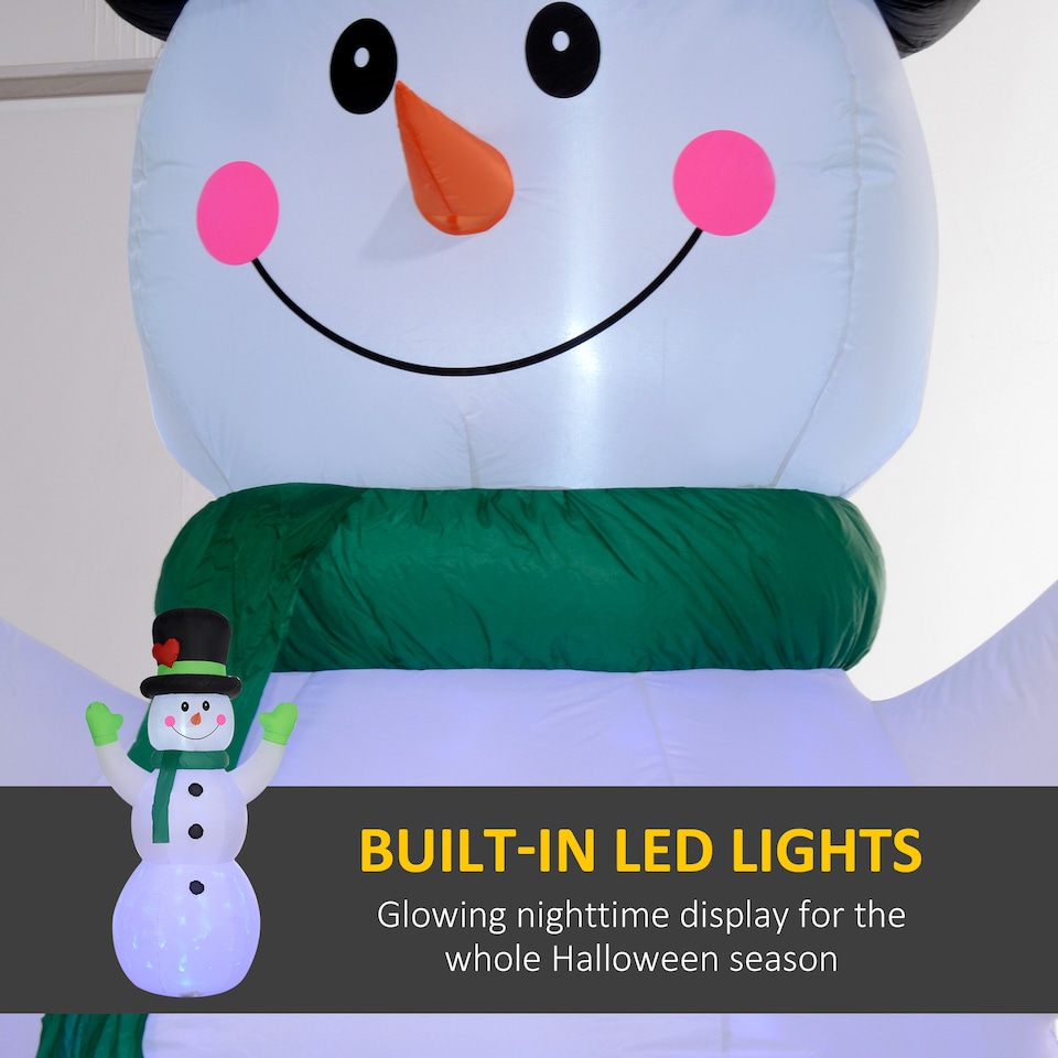 image 1 of Outsunny 10ft Christmas Inflatable Cheerful Snowman Wearing Black Hat, Green Scarf and Gloves, Christmas Blow Up Outdoor LED Yard Display for Lawn Garden Party