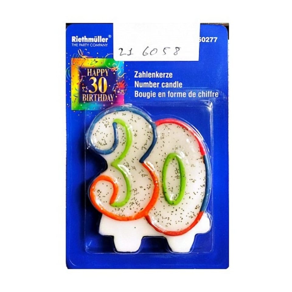 Riethmuller Glitter 30th Birthday Candle - White/Orange/Blue - One Size