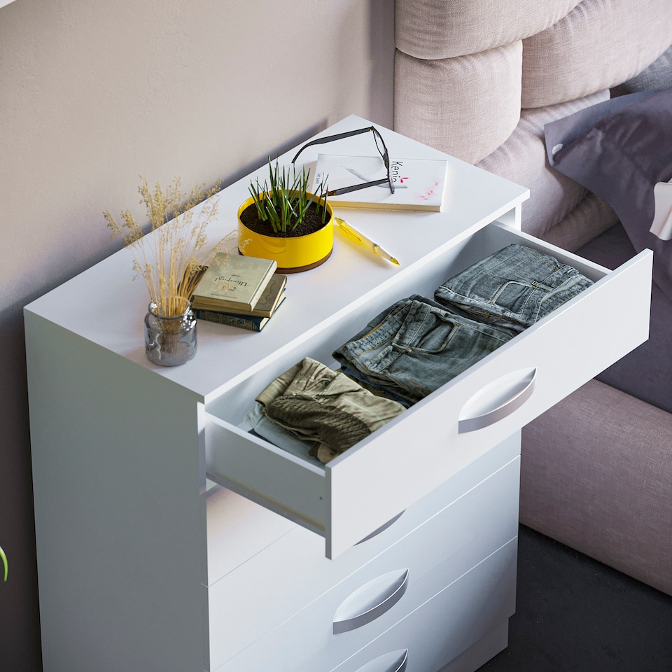 image 1 of Vida Designs Hulio 5 Drawer Chest of Drawers High Gloss Bedroom Storage, White