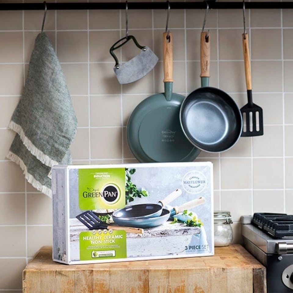 image 1 of GreenPan Mayflower Non-Stick 20cm & 24cm Frying Pan Set with Spatula