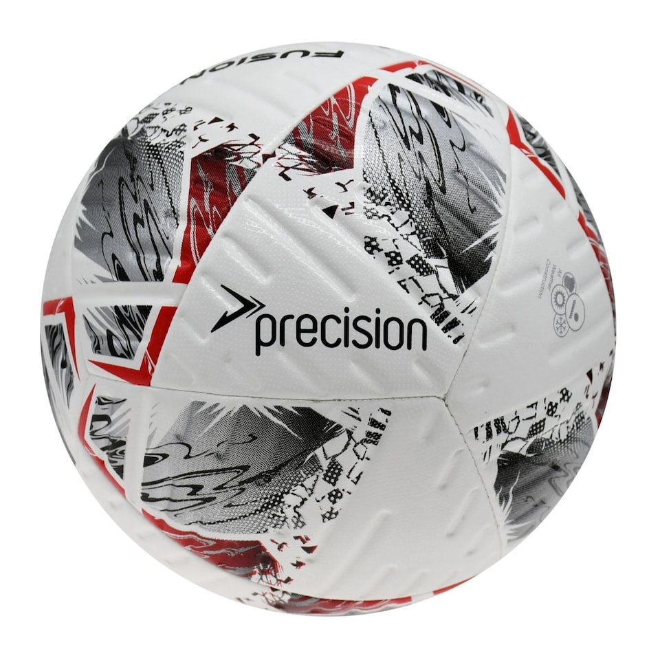 image 1 of Precision Fusion Plus Fifa Basic Training Football, 12 Panel Textured Tpu Match Ball, Pu Sealed Seams, Grass 3G Astro, White/Silver/Red/Black, 3