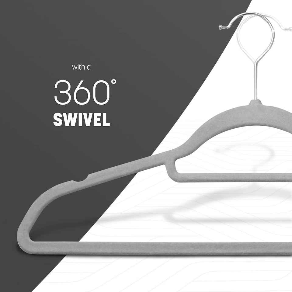 image 1 of Keplin Velvet Non-Slip Clothes Hangers with Tie Bar and Swivel Hook, 20 Pack