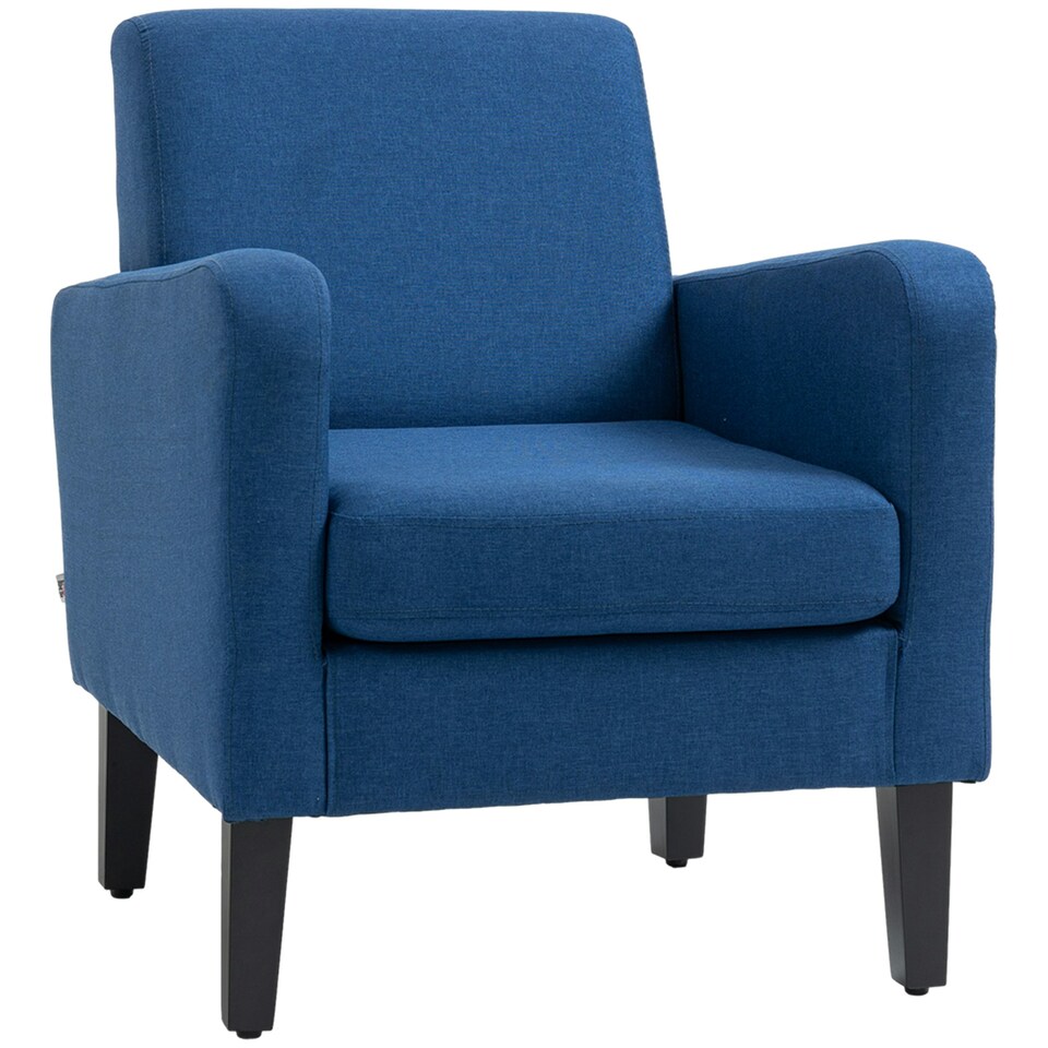image 1 of HOMCOM Modern Armchair Accent Chair with Rubber Wood Legs for Bedroom Blue