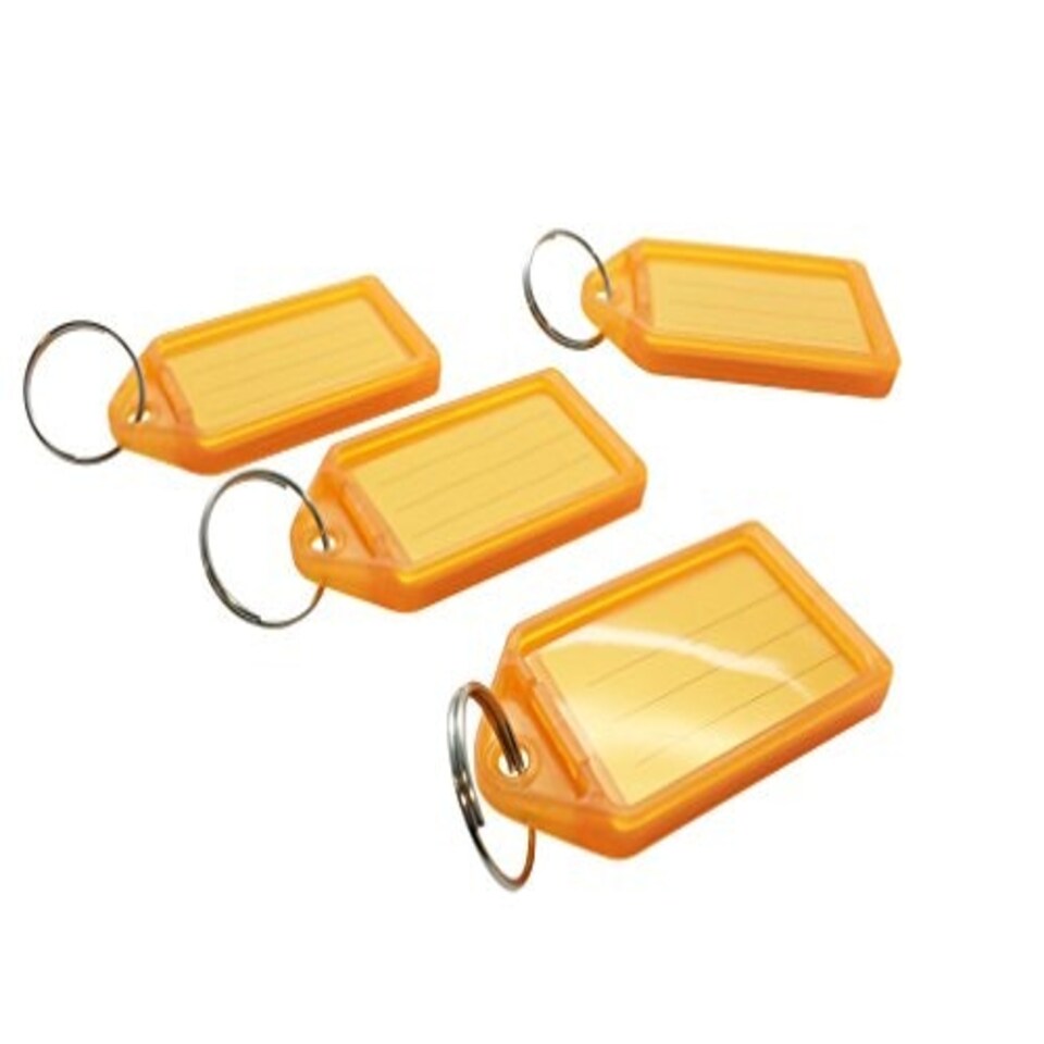 image 1 of Pack of 50 Large Orange Identity Tag Key Rings - Sliding Fob Keyrings Coloured