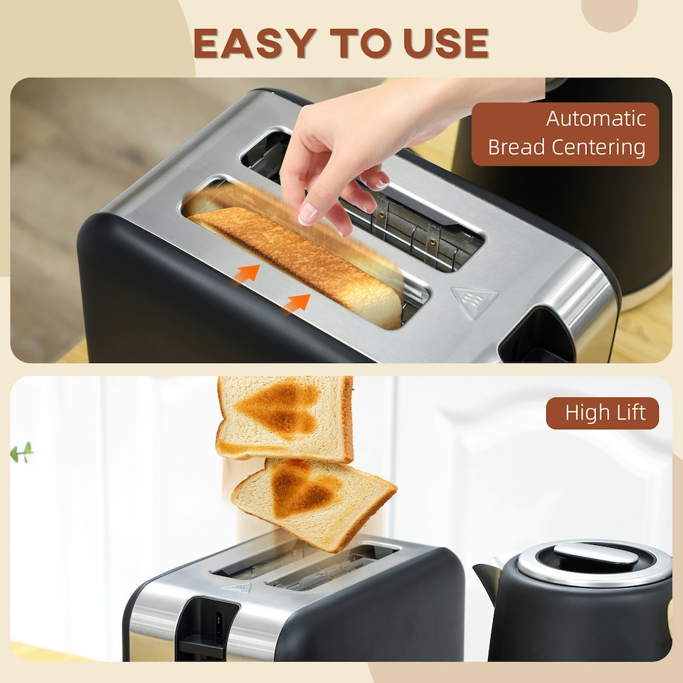 image 1 of HOMCOM 1.7L Electric Fast Boil Kettle and 2 Slice Toaster Set, Black