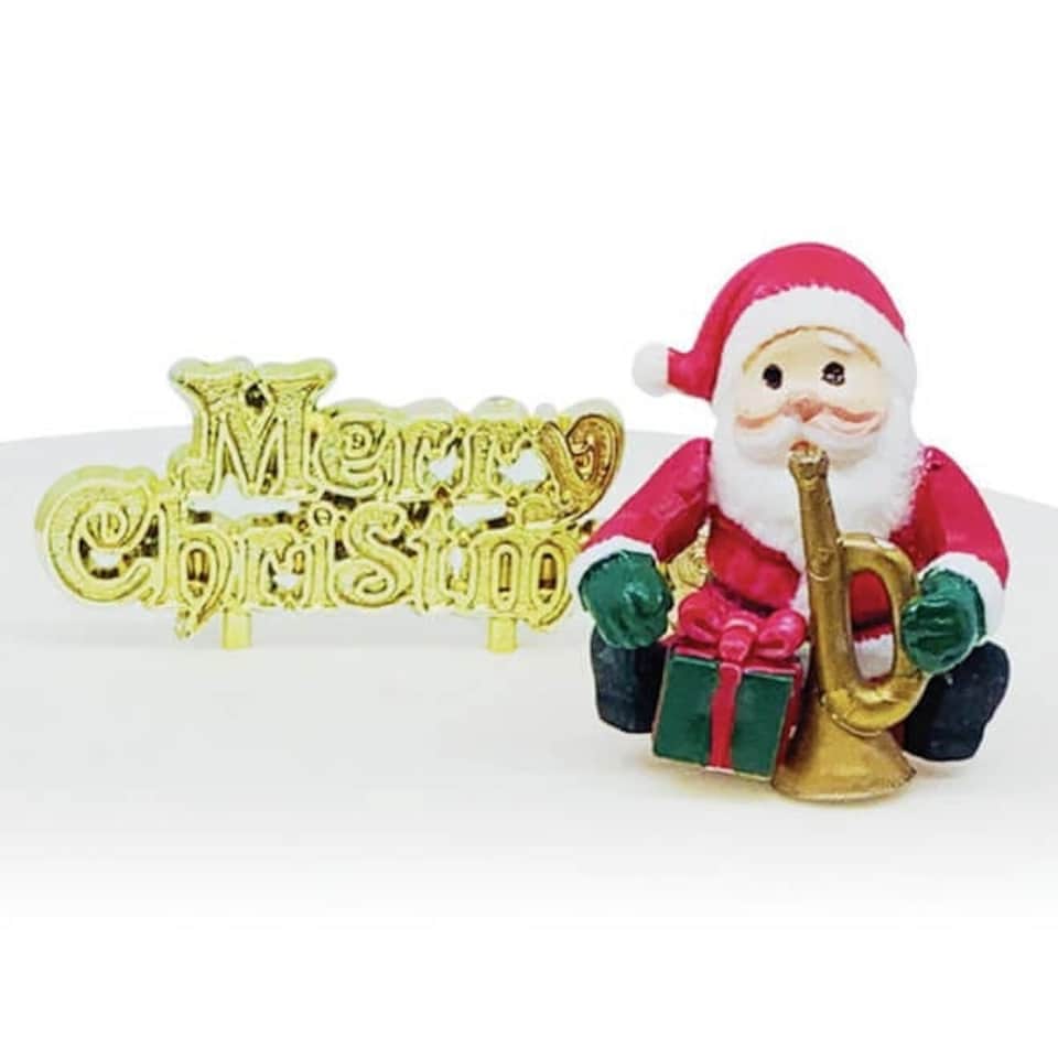 image 1 of Anniversary House Toy Shop Santa Claus Plastic Cake Topper & Gold Merry Christmas Motto